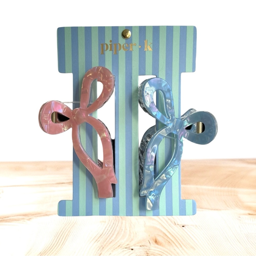 Piper K Pink and Blue Bow Hair Clips
